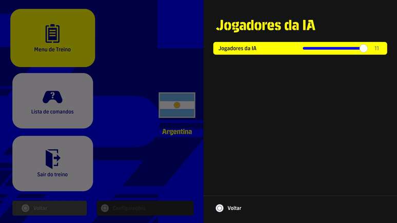 Coloque a barrinha de Jogadores da IA no máximo para acessar outros times e seleções