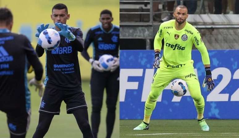 Santos e Weverton foram companheiros de posição por anos no Athletico-PR (Foto: Montagem/Flamengo/Palmeiras)