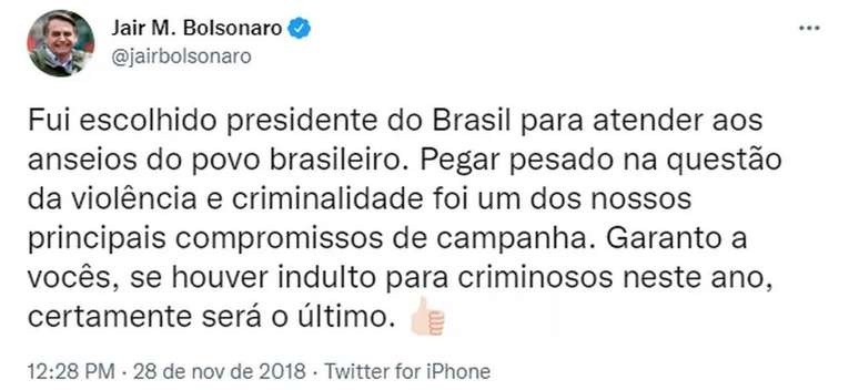 Tuíte de Jair Bolsonaro