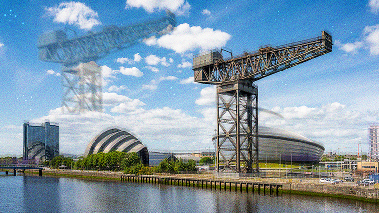 Esta fotografia de Glasgow, na Escócia, foi alterada para demonstrar como a visão de Paris Haigh é afetada pela condição chamada de 'neve visual'