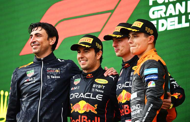 Max Verstappen, Sergio Pérez e Lando Norris 