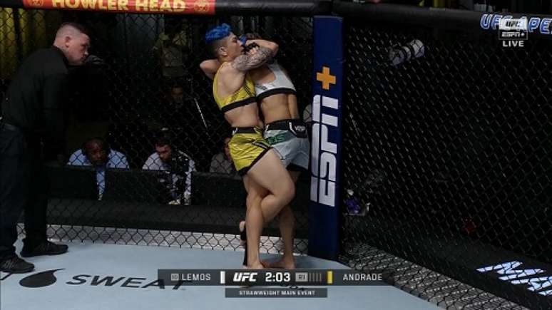 Jéssica Bate-Estaca deu show e venceu Amanda Lemos na luta principal do UFC Vegas 52 (Foto: Reprodução/ESPN)