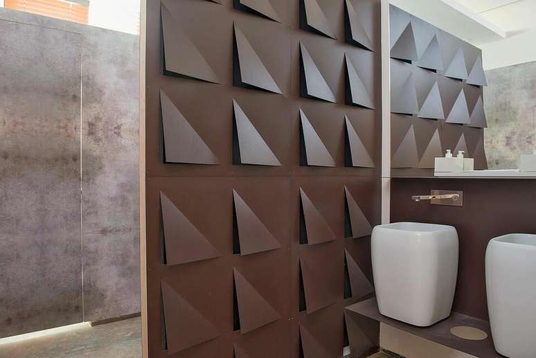 23. S&atilde;o muitas as op&ccedil;&otilde;es de parede 3D do mercado. Projeto de Casa Cor 2016