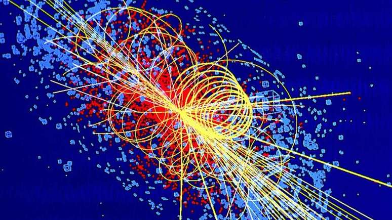 As colisões geram partículas que saem voando em diferentes direções — seu rastro diz aos cientistas que tipo de partícula é