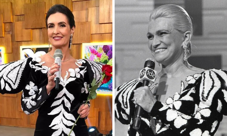 Fátima Bernardes e Hebe Camargo com o vestido 