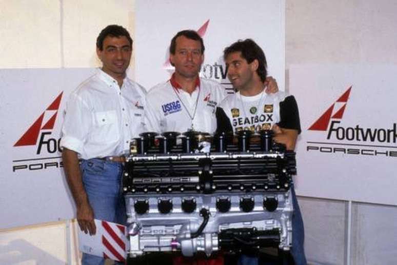 Michelle Alboreto, Jackie Oliver e Alex Caffi na apresentação do Porsche V12 para a temporada 1991. Os sorrisos eram vários neste momento...