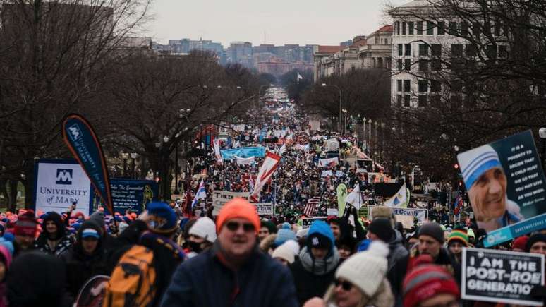 Manifestação contra o aborto na capital Washington em janeiro de 2021