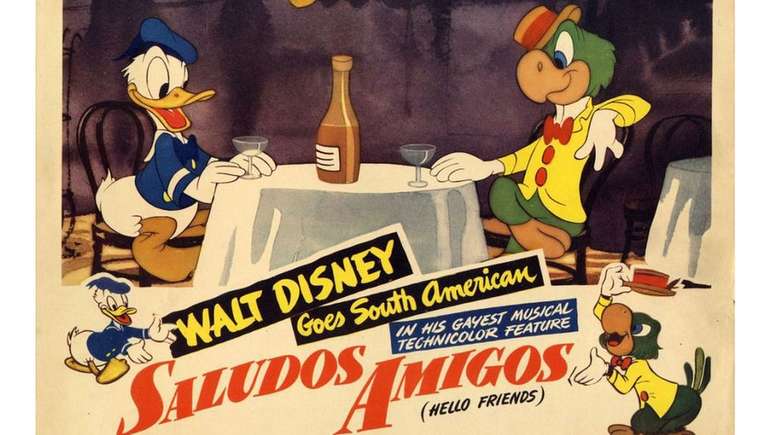 Cartaz de Al&ocirc;, Amigos, um dos filmes produzidos por Walt Disney sob a Pol&iacute;tica de Boa Vizinhan&ccedil;a do Presidente Roosevelt