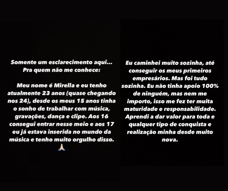 MC Mirella fez desabafo nos stories