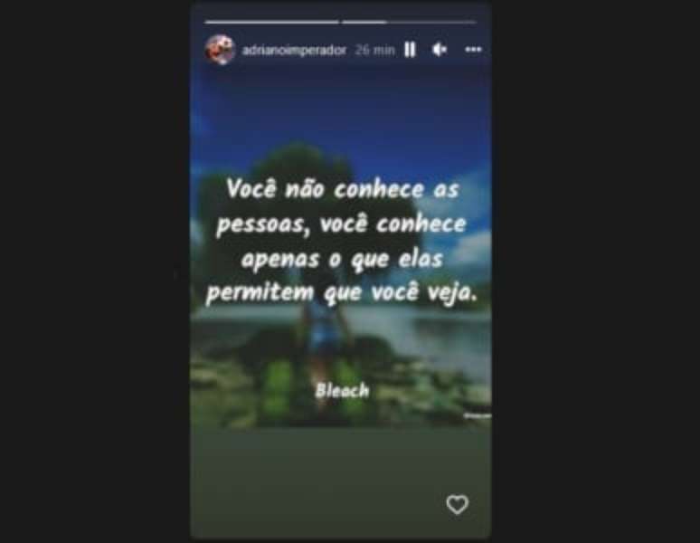 Postagem de Adriano na manhã desta terça-feira (Foto: Reprodução/Instagram)