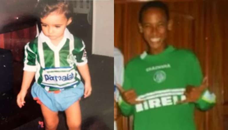 Bruna Biancardi e Neymar com a camisa do Palmeiras quando crianças (Arquivo Pessoal)