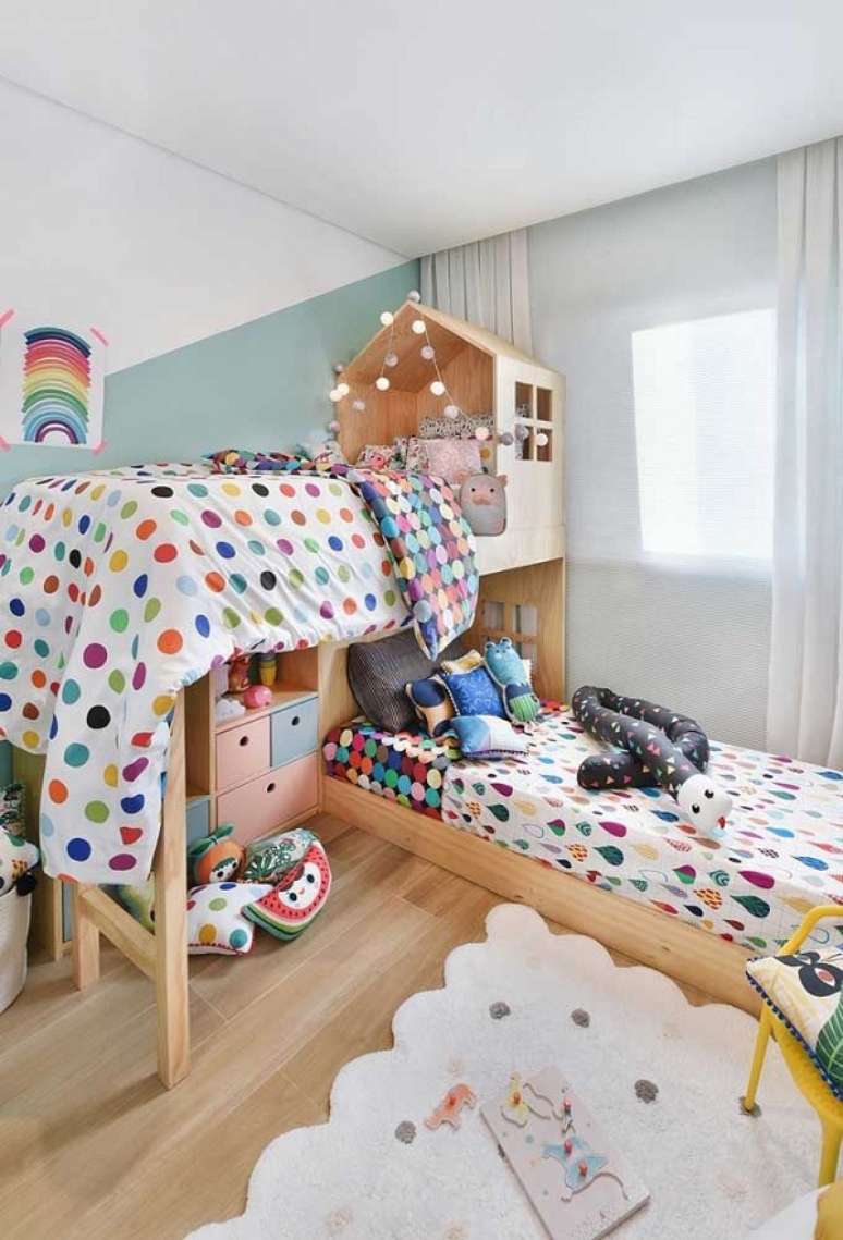 1. Beliche em l infantil no formato de casinha – Foto Decor Facil