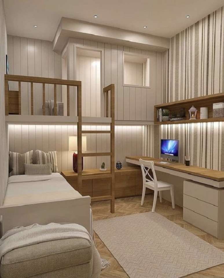 24. Beliche em L para quarto com cama de casinha – Foto Kral Mobilya