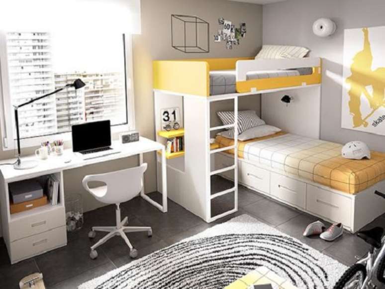 22. Beliche em l para quarto amarelo e branco – Foto Decoracion Facilismo