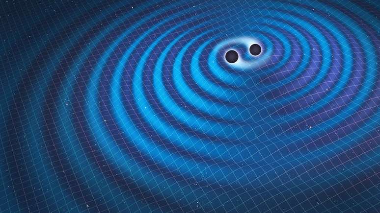 As ondas gravitacionais viajam pelo espaço-tempo como as ondas em um lago