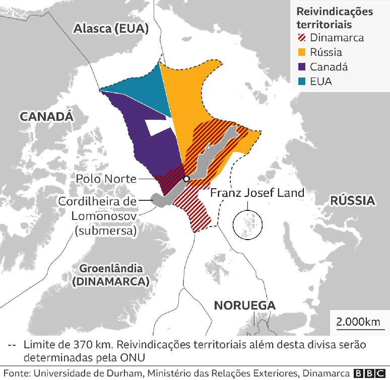 Mapa mostra reivindica&ccedil;&otilde;es territoriais no &Aacute;rtico