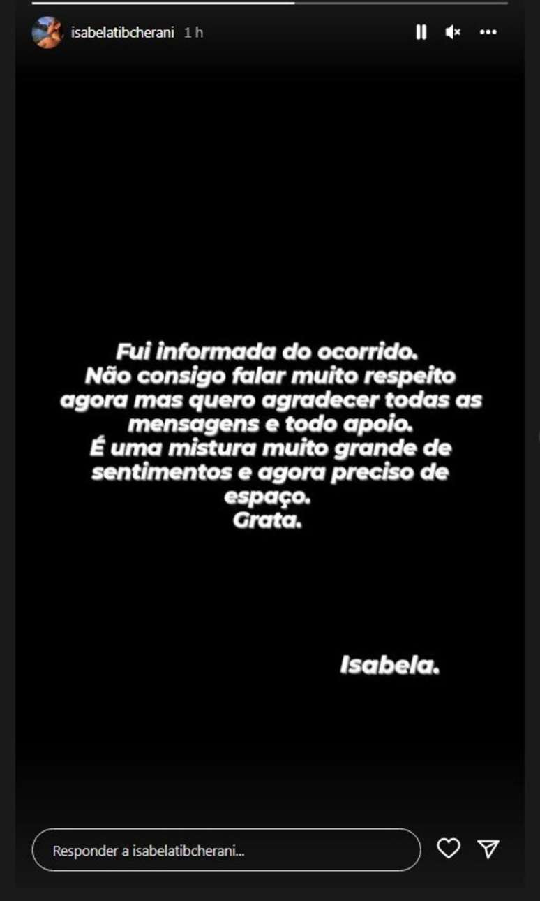 Isabela se pronunciou no início da noite desta segunda-feira após saber da prisão do pai