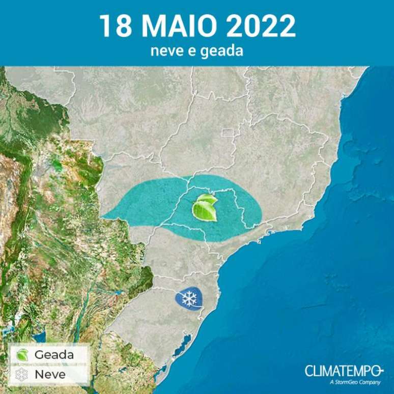 Previsão de geada e neve no Brasil para 18/05/2022