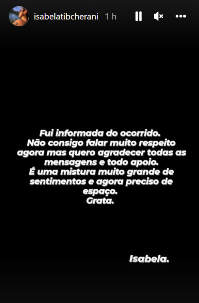 Isabela fez postagem nas redes sociais ap&oacute;s pris&atilde;o de pai