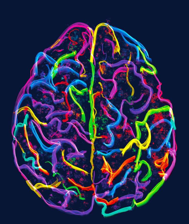 Ilustração de linhas coloridas em formato de um cérebro