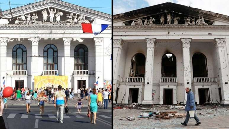 O teatro de Mariupol ficou em ruínas após o bombardeio