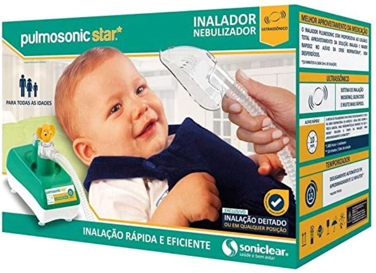 Inalador/Nebulizador Ultrassônico Pulmosonic Star, Soniclear, Verde/Branco