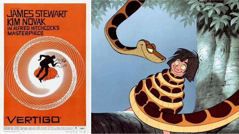 Espiral aparece no filme de Hitchcock "Um Corpo que Cai" e também na cena do desenho "Mogli — O Menino Lobo" que mostra a serpente Kaa hipnotizando o personagem-título