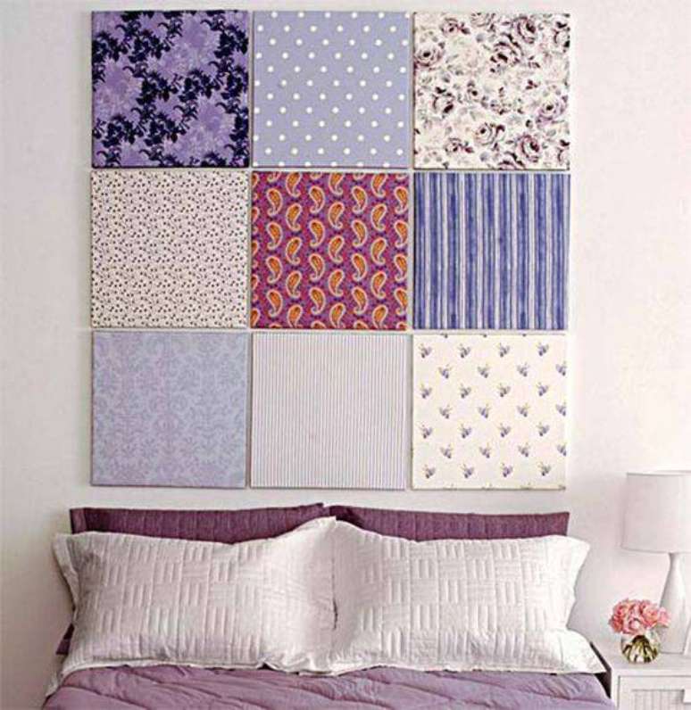 53. O tecido para parede pode aparecer em telas e pain&eacute;is com estampa. Fonte: MultArte