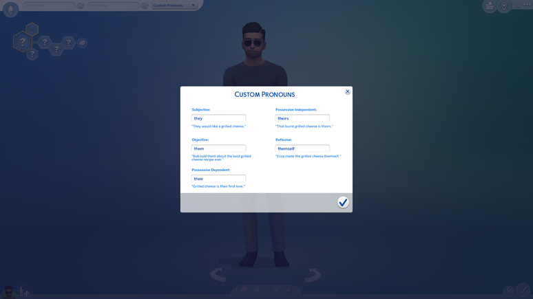 Pronomes personalizáveis em The Sims 4
