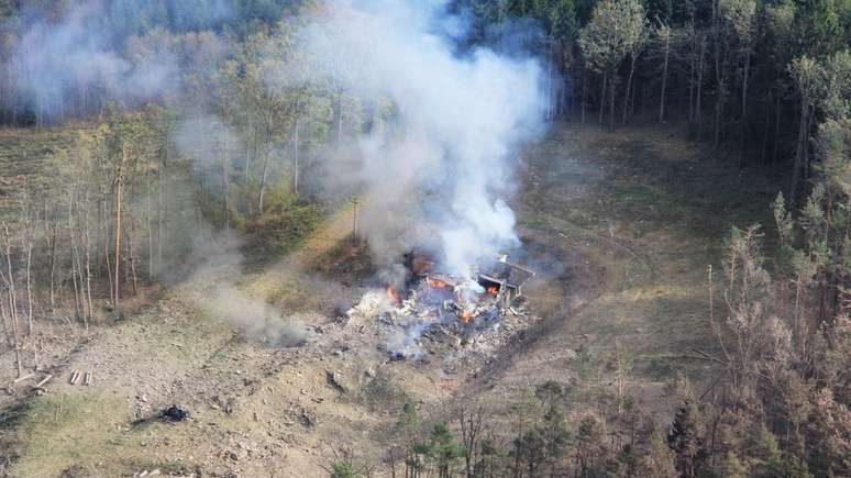 Local da explosão de um depósito de munição na República Checa em 2014