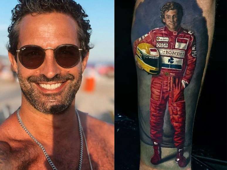 Iran Malfitano tatuou a imagem de Ayrton Senna na perna.