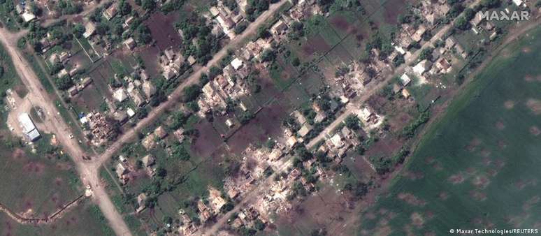 Imagem aérea de Lyman. Russos têm concentrado suas ofensivas no leste da Ucrânia