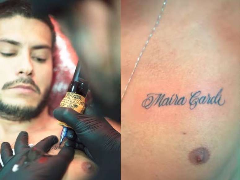 Arthur Aguiar mostrou novas tatuagens e uma delas foi em homenagem a sua mulher, Maíra Cardi.