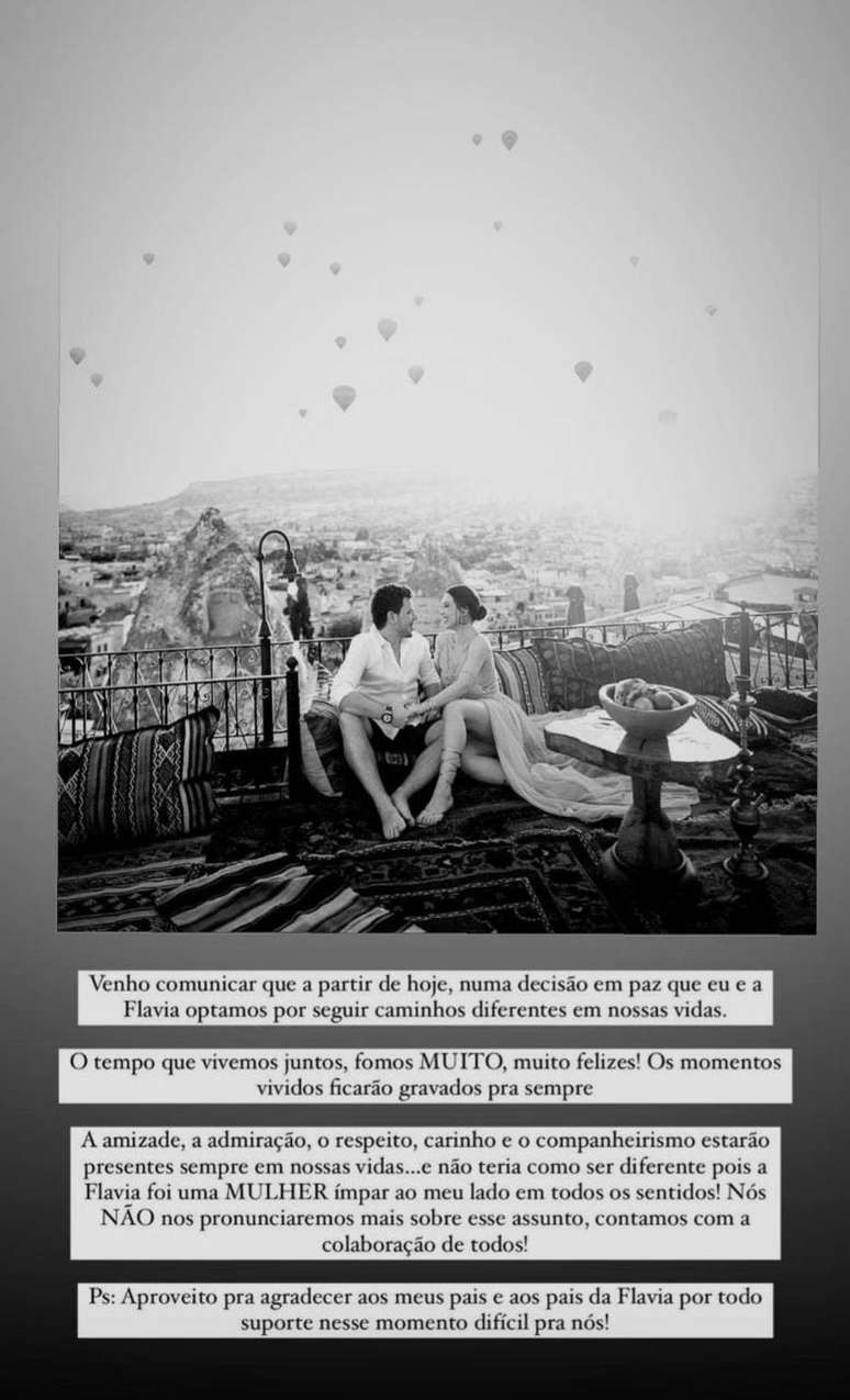 Junior Mendonza anunciou no Stories o&nbsp;t&eacute;rmino com Fl&aacute;via Pavanelli.