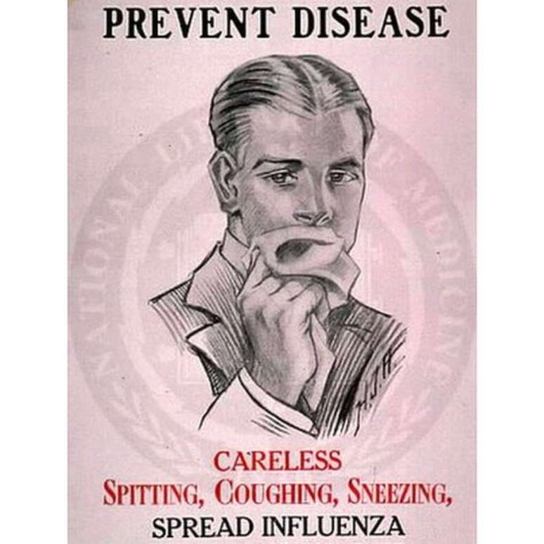 Cartazes assim faziam parte da campanha de informação que tentou controlar a pandemia