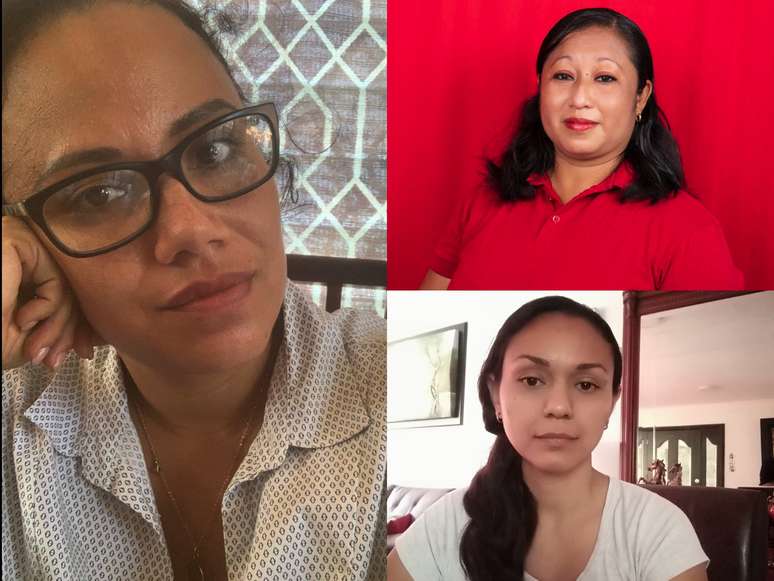 As tr&ecirc;s meninas que dan&ccedil;aram, em imagens de hoje: Andrea (esquerda), Vanesa (canto superior direito) e Jordana (canto inferior direito)