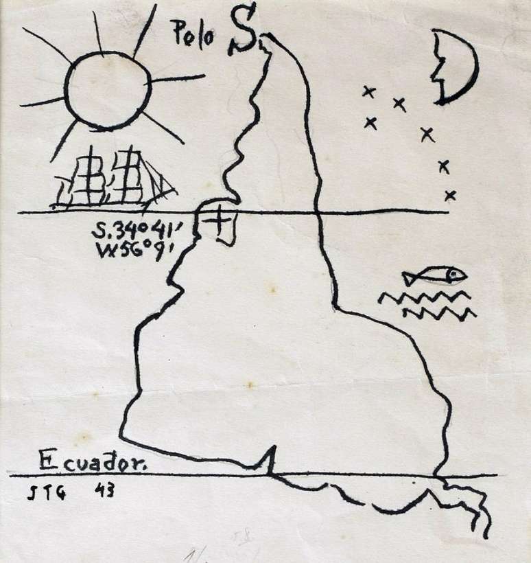 "América Invertida", obra do pintor uruguaio Joaquín Torres-García de 1943.