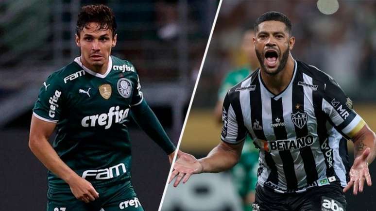 Veiga e Hulk duelam neste domingo (Foto: Montagem Lance!/Cesar Greco / Palmeiras; Pedro Souza/ Atlético-MG)