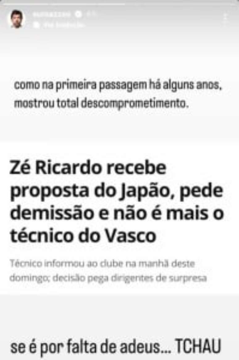 O ator não gostou da postura do treinador - Foto: Reprodução/Instagram