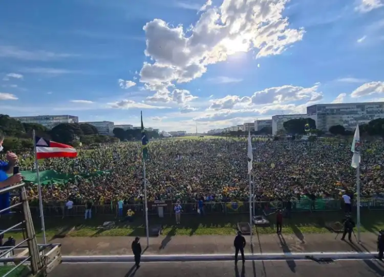 Foto mostra evento organizado por ruralistas em Bras&iacute;lia em maio de 2021.