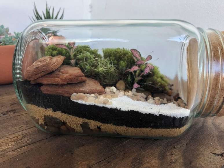 47. Voc&ecirc; pode inovar e montar seu terr&aacute;rio fechado no vaso em posi&ccedil;&atilde;o horizontal. Fonte: Arkpad