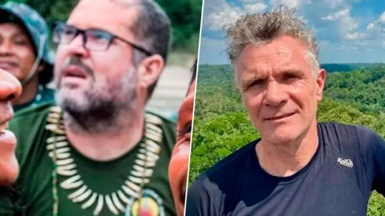 Bruno Pereira e Dom Phillips estão desaparecidos desde domingo, na Amazônia (Fotos: Divulgação/Funai e Reprodução Twitter/@domphillips)