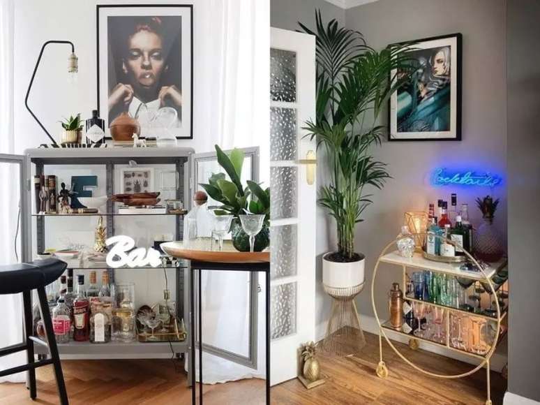 Um arm&aacute;rio de vidro com um letreiro &eacute; uma ideia muito chique. / Atente-se ao modelo de carrinho que ir&aacute; adquirir, pois a pe&ccedil;a consegue elevar o ambiente.