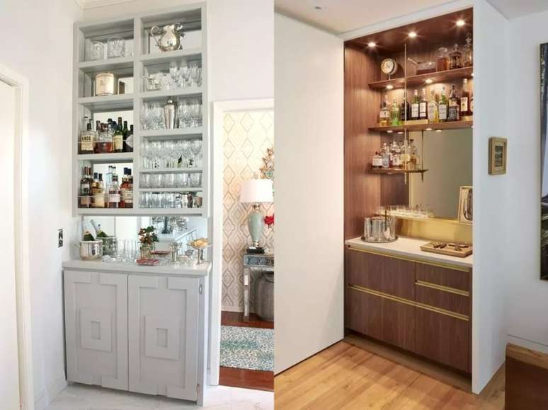 Opte por compartimentos abertos para que tudo fique de f&aacute;cil acesso. / Para um visual mais chique e para ajudar nas tarefas, inclua luzes no teto.