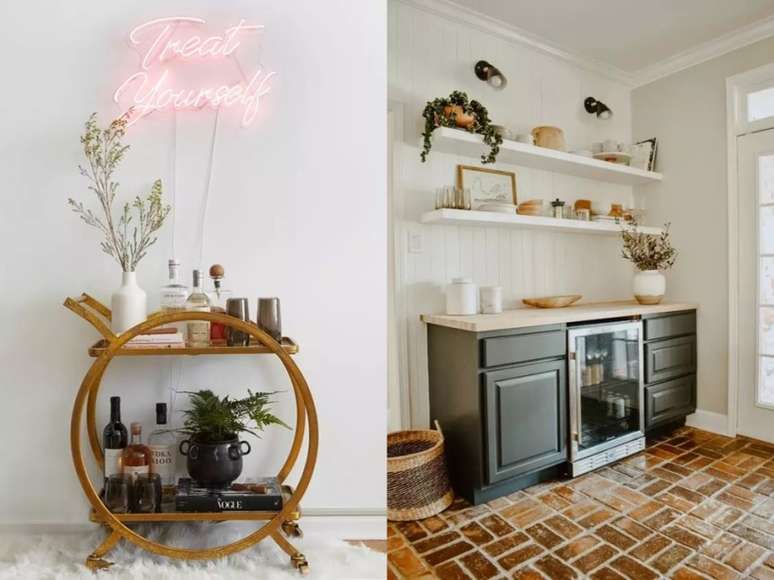 Coloque um letreiro de luz neon para destacar o espa&ccedil;o. / Vasos com plantas sempre alegram um ambiente mais neutro.