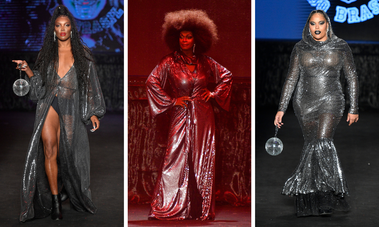 Majur, Marcia Pantera e Rita Carreira no desfile de Isaac Silva (Foto Marcelo Soubhia/@agfotosite/Divulgação)