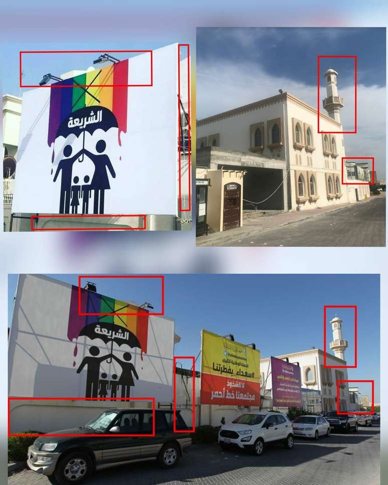 Comparativo mostra que o outdoor foi instalado no Bahrein, não no Qatar.