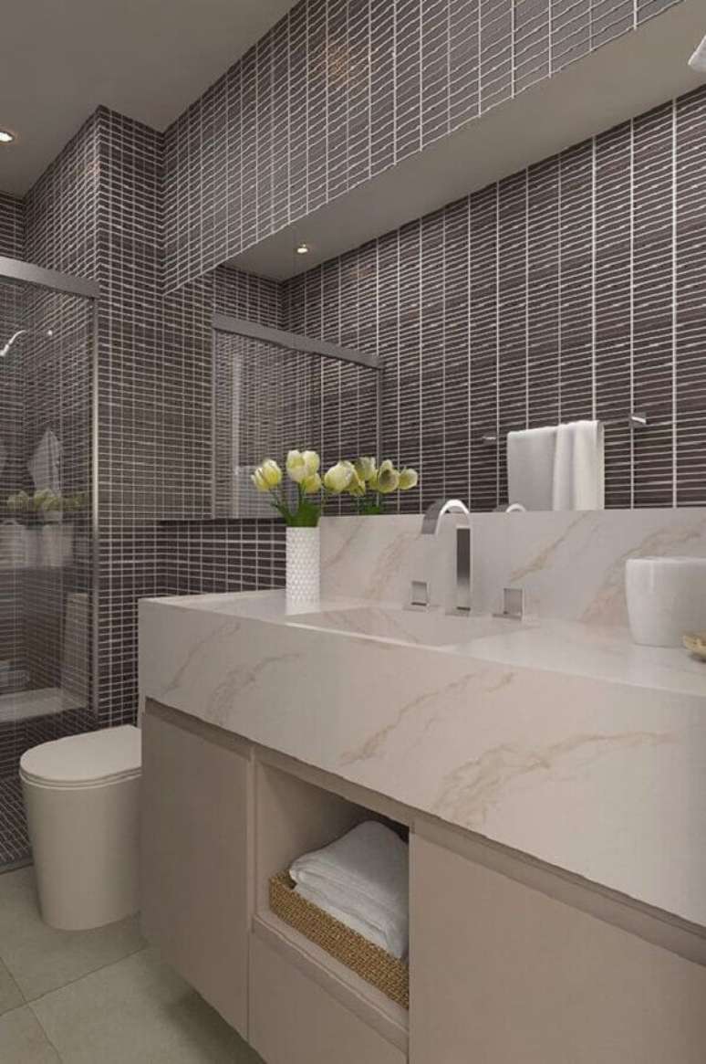 25. Banheiro feminino decorado em tons neutros &ndash; Foto: Em Meu Canto