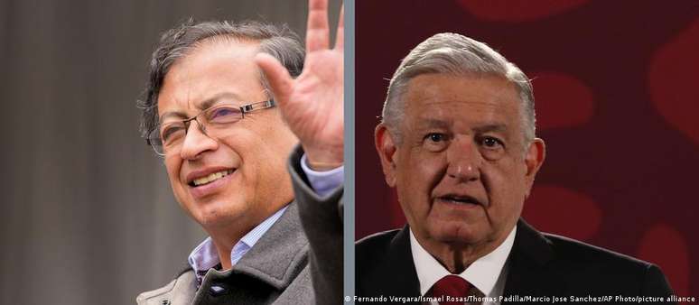 O presidente eleito da Colômbia, Gustavo Petro, e os presidentes do México, Andrés Manuel López Obrador, da Argentina, Alberto Fernández, e do Chile, Gabriel Boric