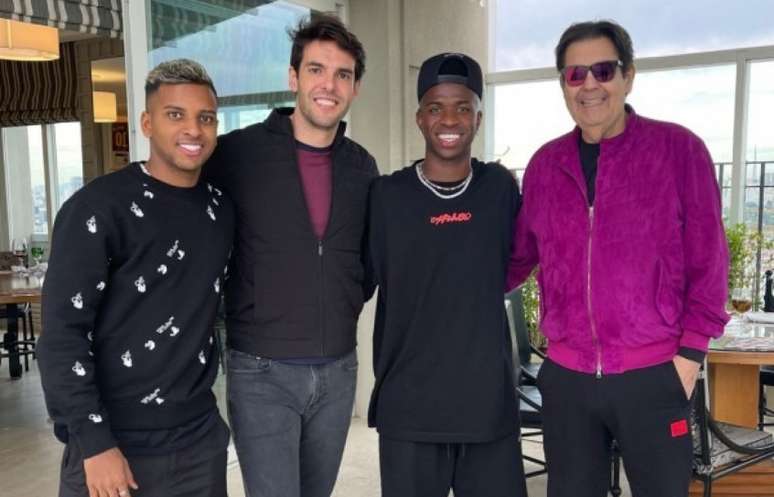 Faustão almoçou com Rodrygo, Kaká e Vini Jr (Foto: Reprodução/Twitter)